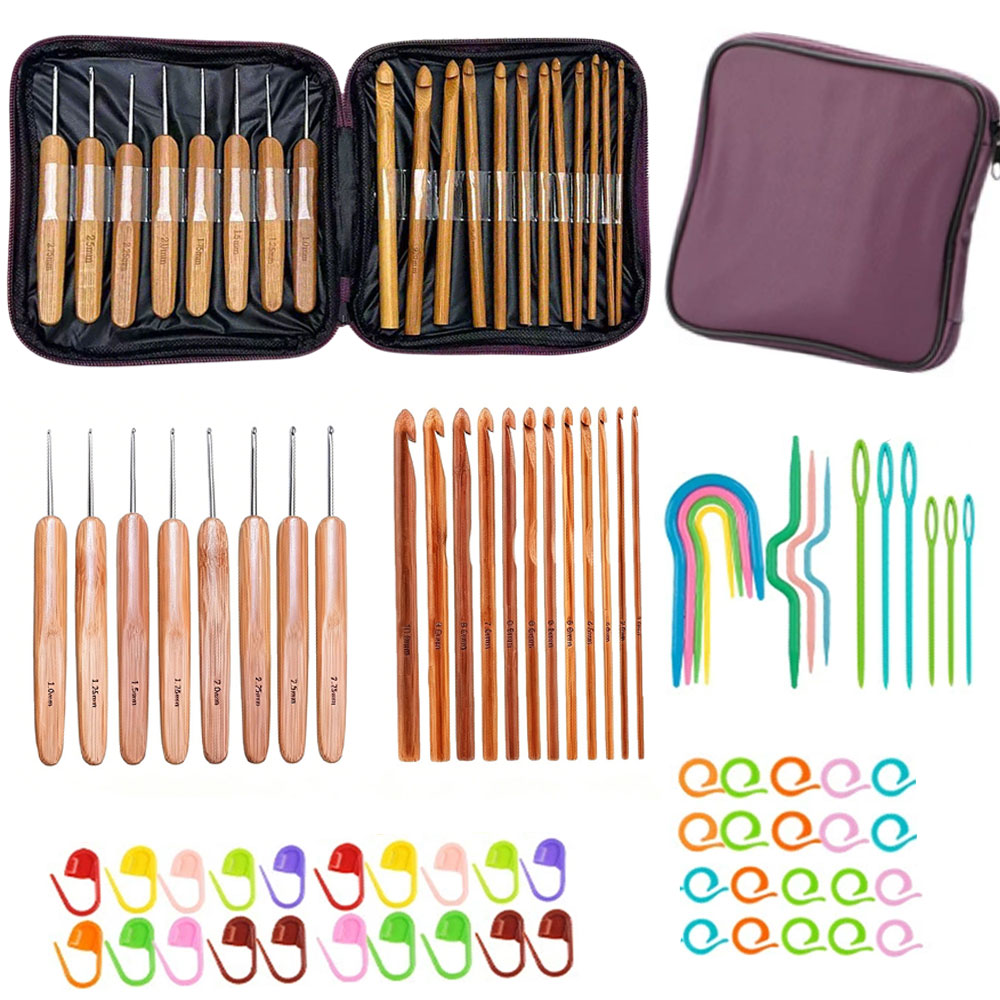 Tool Bag - 74pcs Bamboo Crochet Hooks Set Yarn