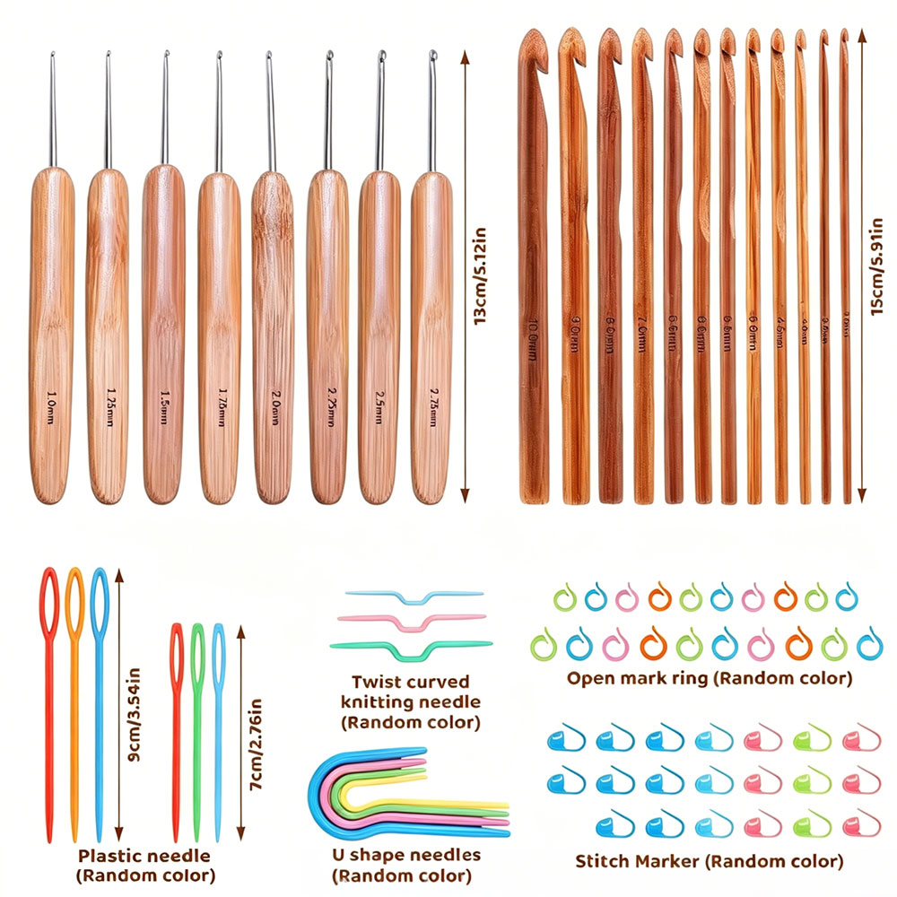 74pcs Bamboo Crochet Hooks Set - Tool Bag recension och pris