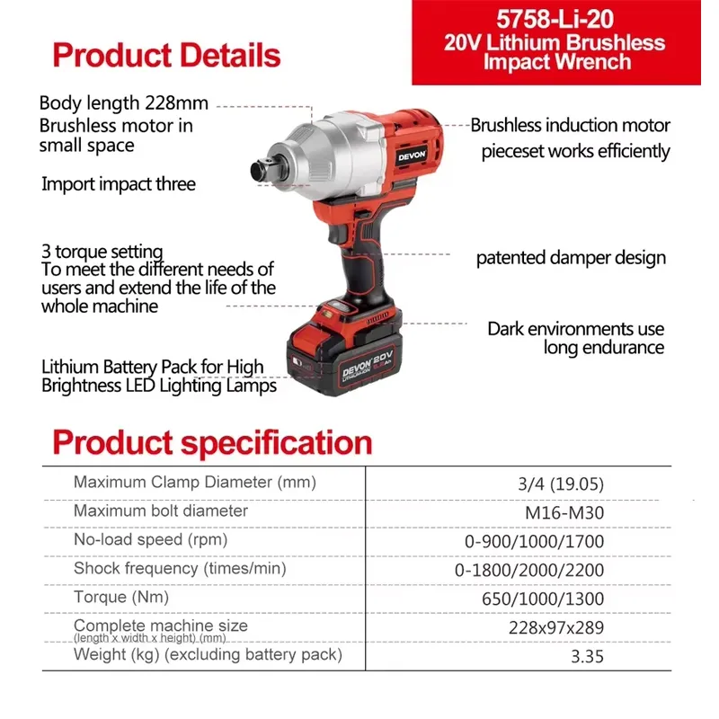 Devon 20V large torque three t - Wrench Set recension och pris